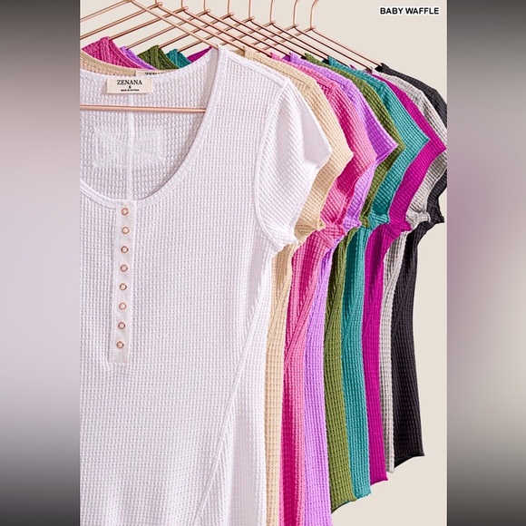 ☃️BOGO50%☃️ 🆕🤍ZENANA: WHITE Baby Waffle Snap Button Cap Sleeve Top LARGE - Picture 11 of 11
